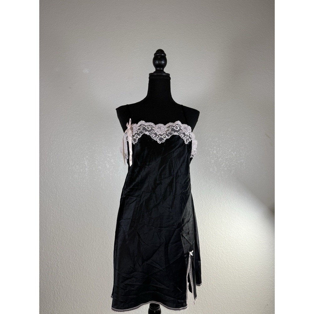 Victoria's‎ Secret Angels Black Pink Lace Trim Slip Mini Dress Size Large Y2K